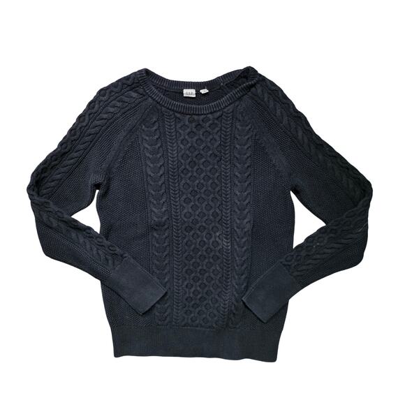 GAP Cable Knit Pullover Sweater Women’s M Black Cotton Crewneck - Picture 1 of 6